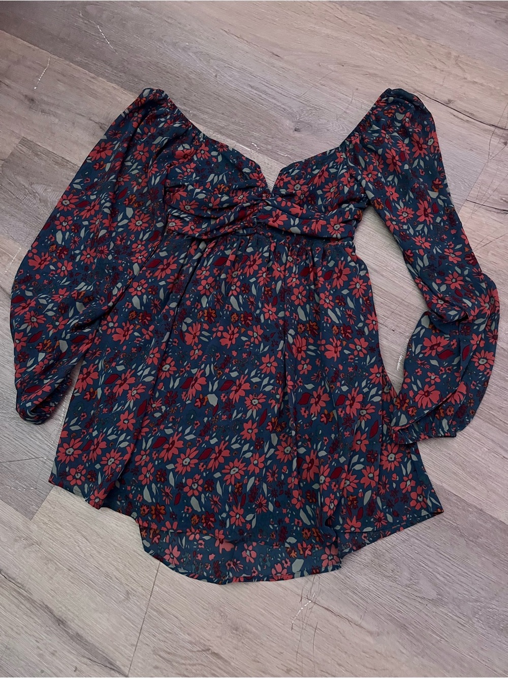 Charlotte Russe Teal Floral Long Sleeve Dress